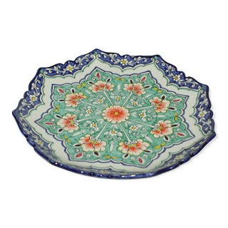 Ляган Риштанская Керамика Цветы 32см сине-зеленый рифленный 2656002